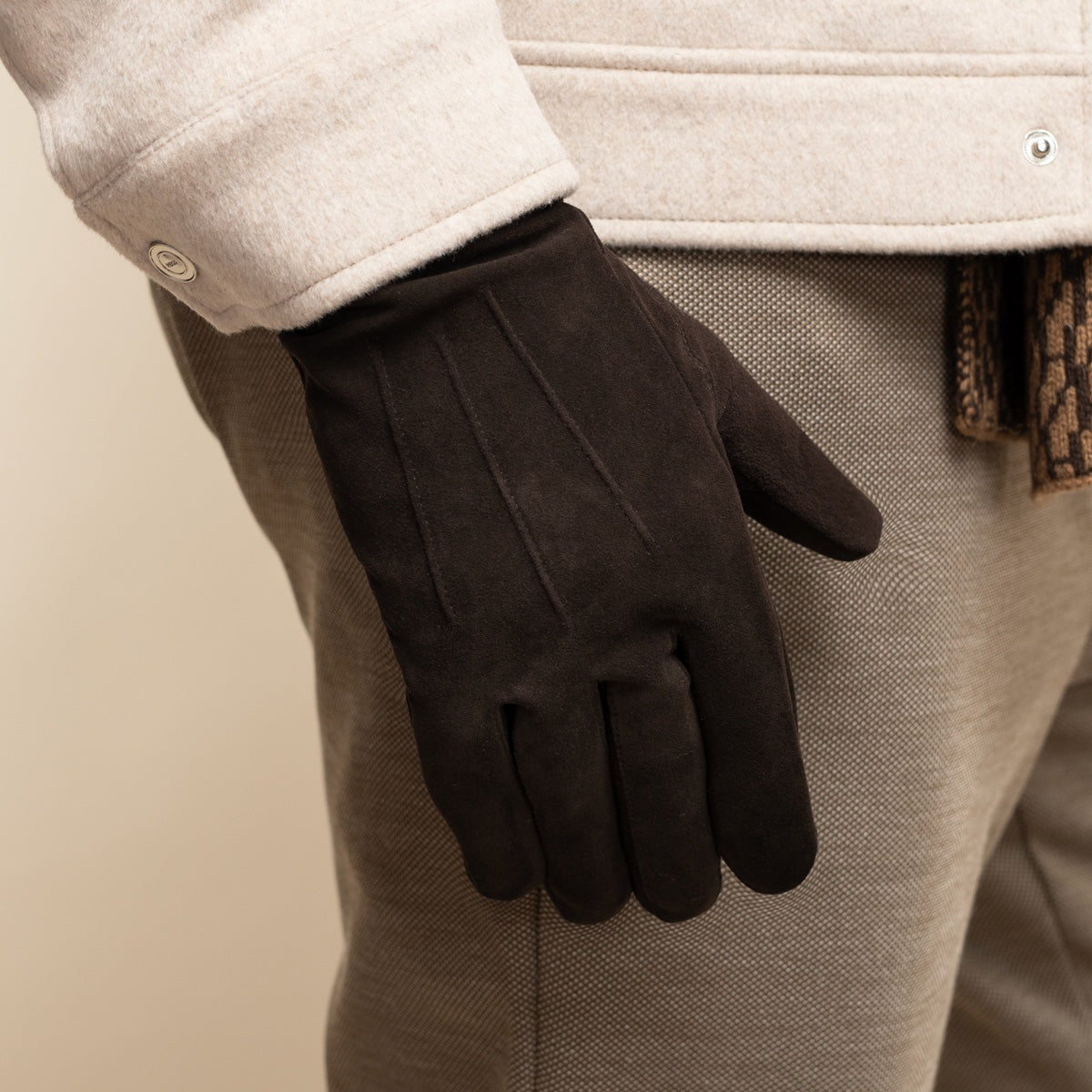 Rex (brown) - suede goatskin leather gloves with luxurious wool/cashmere lining - Schwartz & von Halen - EU - 6