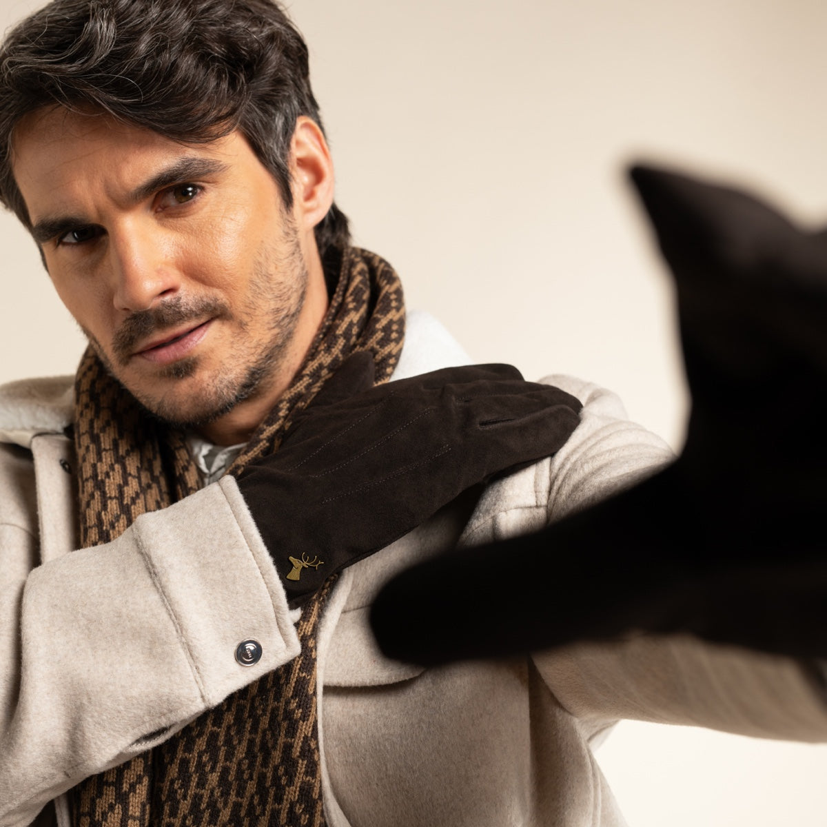 Rex (brown) - suede goatskin leather gloves with luxurious wool/cashmere lining - Schwartz & von Halen - EU - 10