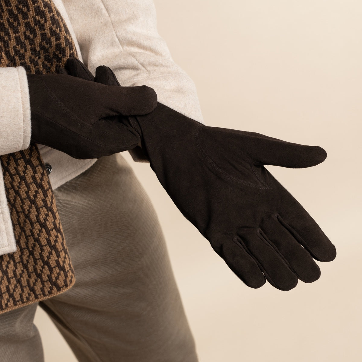 Rex (brown) - suede goatskin leather gloves with luxurious wool/cashmere lining - Schwartz & von Halen - EU - 12