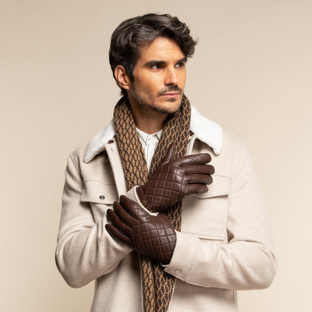 Smith (brown) - sheepskin leather gloves with snap closure & touchscreen feature - Schwartz & von Halen - EU - 9
