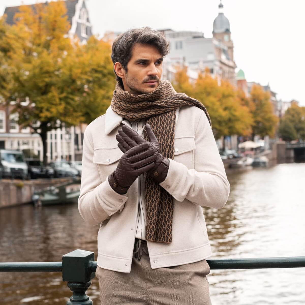 Smith (brown) - sheepskin leather gloves with snap closure & touchscreen feature - Schwartz & von Halen - EU - 12