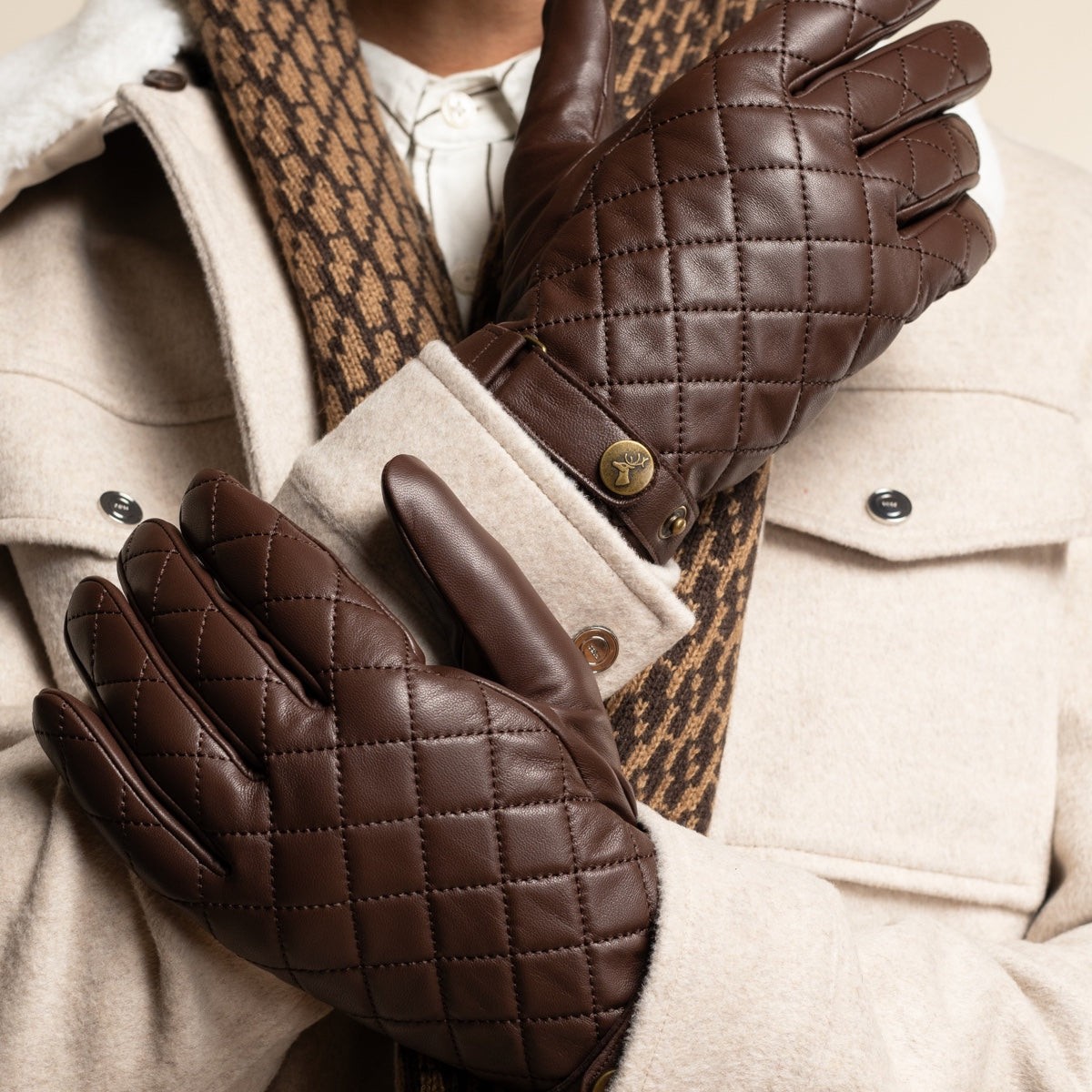 Smith (brown) - sheepskin leather gloves with snap closure & touchscreen feature - Schwartz & von Halen - EU - 11