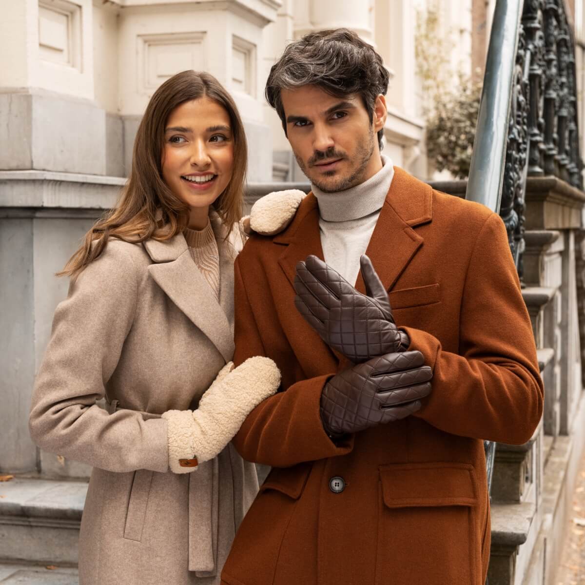 Smith (brown) - sheepskin leather gloves with snap closure & touchscreen feature - Schwartz & von Halen - EU - 15
