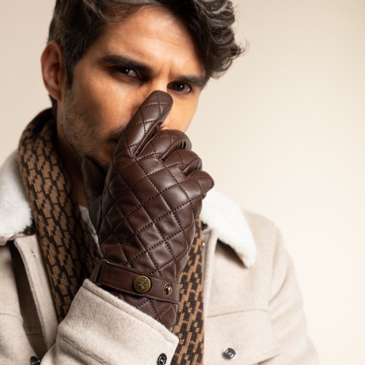 Smith (brown) - sheepskin leather gloves with snap closure & touchscreen feature - Schwartz & von Halen - EU - 13