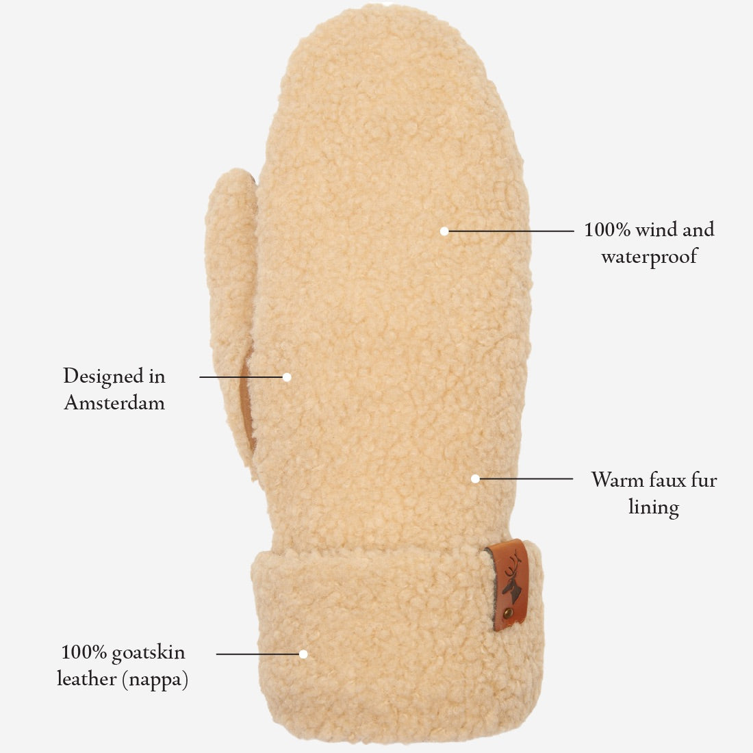 Sophia (beige) - Ultra-soft teddy mittens with warm faux fur lining - Schwartz & von Halen - EU - 16