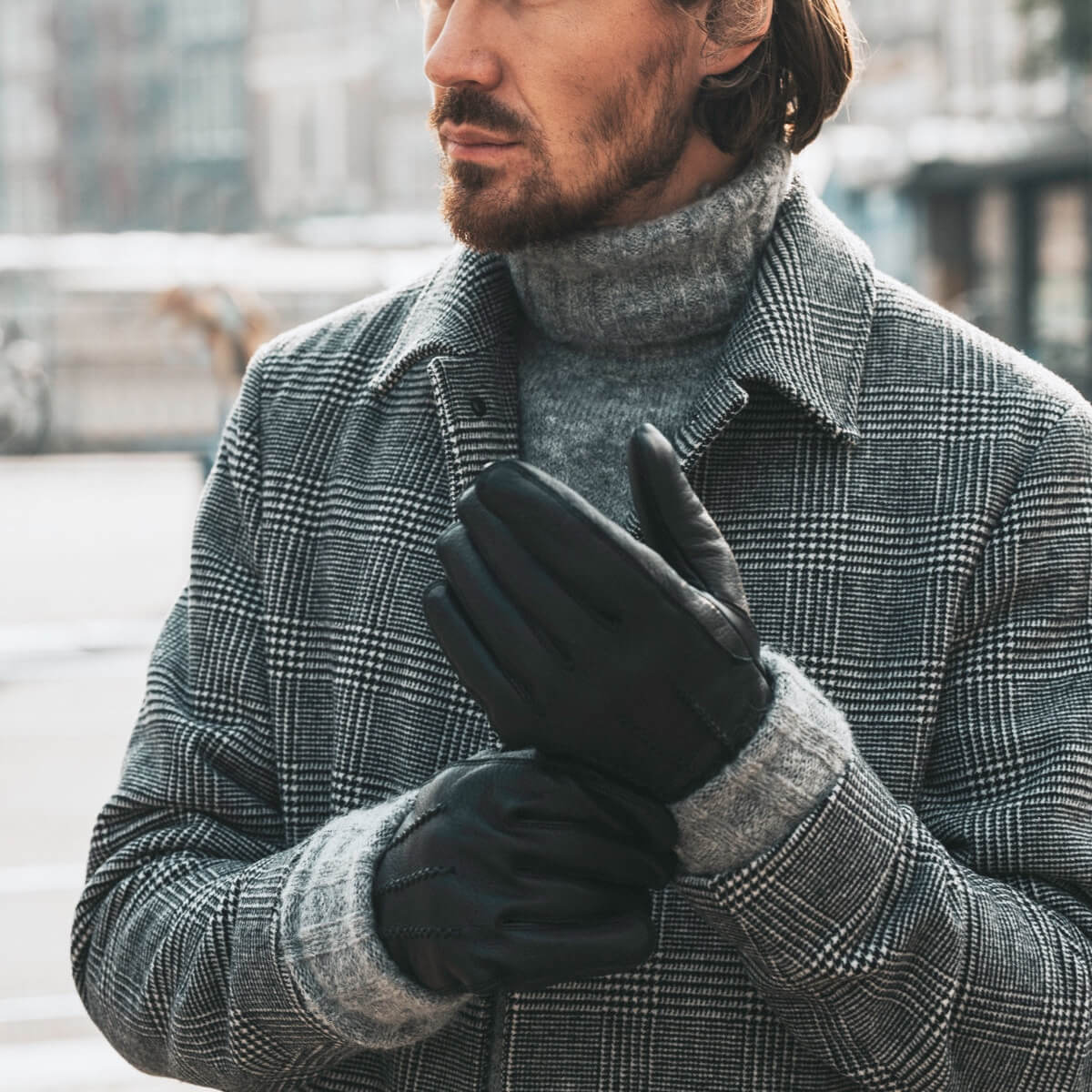 William (black) - goatskin leather gloves with warm fleece lining and press-stud - Schwartz & von Halen - EU - 8
