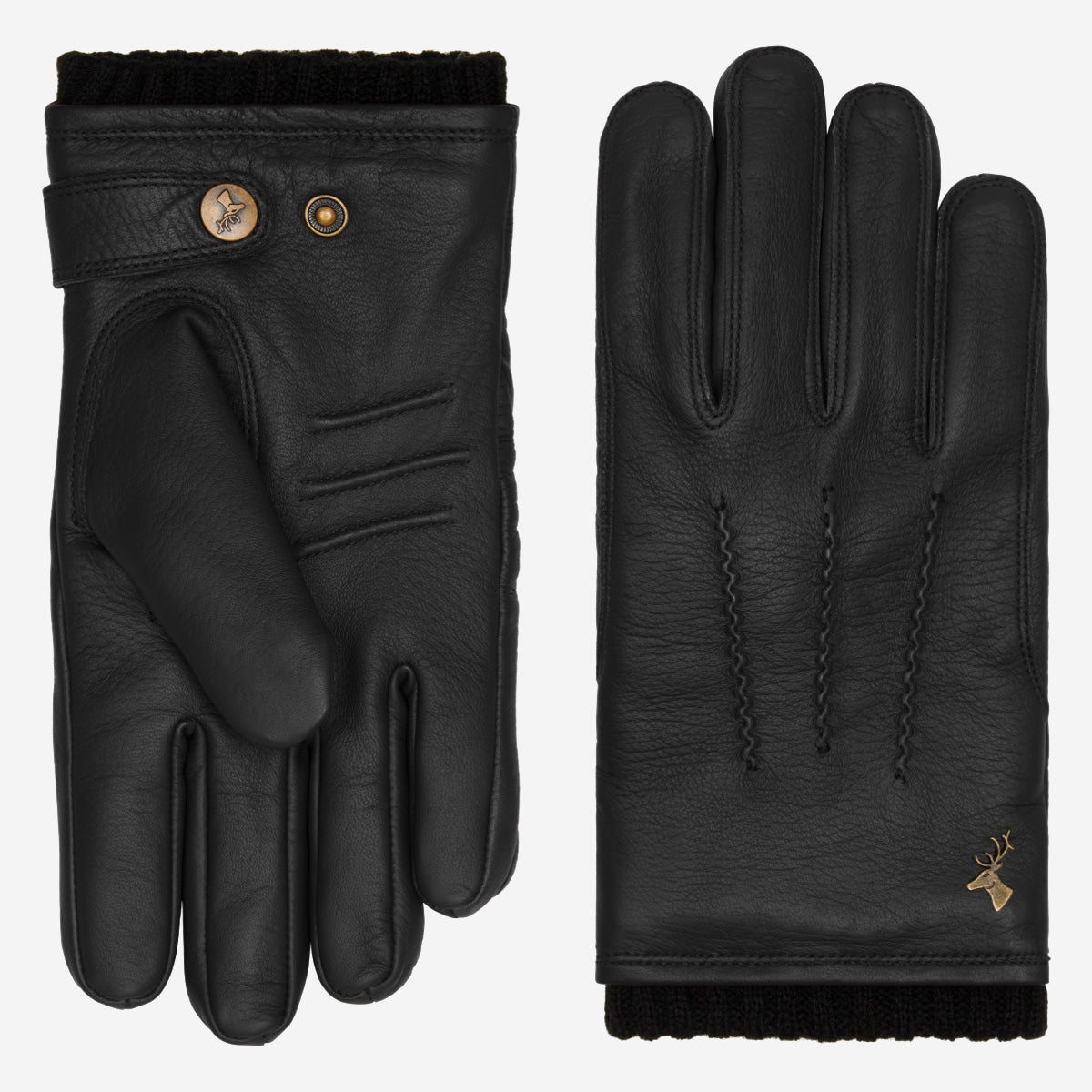 William (black) - goatskin leather gloves with warm fleece lining and press-stud - Schwartz & von Halen - EU - 2
