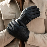 William (black) - goatskin leather gloves with warm fleece lining and press-stud - Schwartz & von Halen - EU - 5