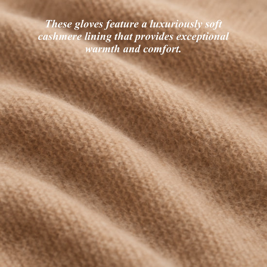 Beige cashmere lining fabric close-up inside dark leather glove