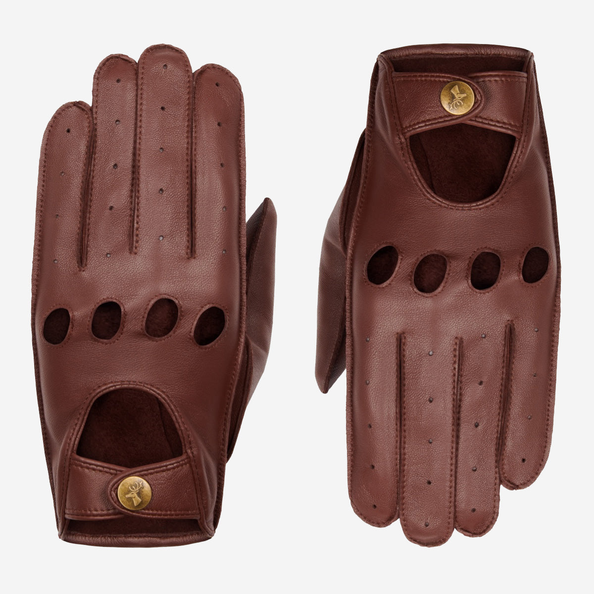 Achterzijde en palmzijde van de luxe autohandschoenen, met open knokkels voor extra ventilatie.