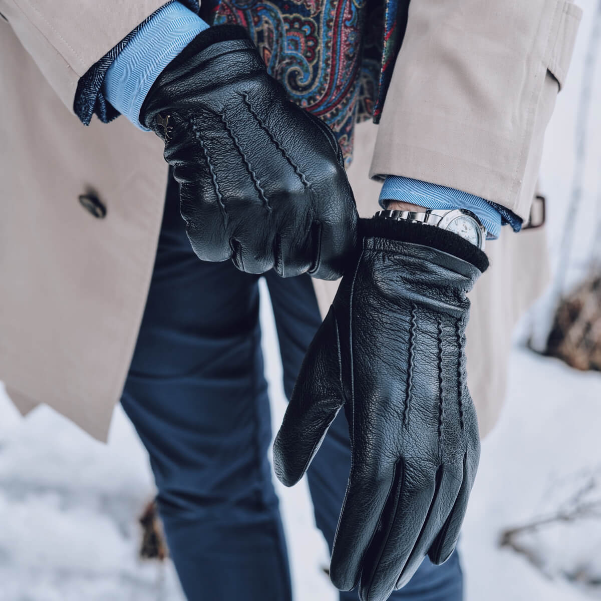Harvey (black) - goatskin leather gloves with luxurious wool lining & touchscreen feature - Schwartz & von Halen - EU - 7