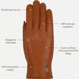 Ivy (cognac) - Sheepskin leather gloves with wool/cashmere lining & touchscreen feature