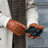Ivy (cognac) - Sheepskin leather gloves with wool/cashmere lining & touchscreen feature
