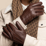 Jaxon (brown) - goatskin leather gloves with luxurious faux fur lining & touchscreen feature - Schwartz & von Halen - EU - 13