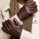 Jaxon (brown) - goatskin leather gloves with luxurious faux fur lining & touchscreen feature - Schwartz & von Halen - EU - 13