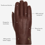 Jaxon (brown) - goatskin leather gloves with luxurious faux fur lining & touchscreen feature - Schwartz & von Halen - EU - 14