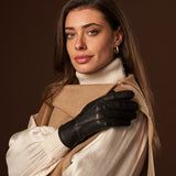 Kathleen (black) - Exclusive peccary leather women's gloves with cashmere lining