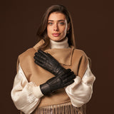 Kathleen (black) - Exclusive peccary leather women's gloves with cashmere lining