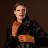 Kathleen (cognac) - Exclusive peccary leather women's gloves with cashmere lining