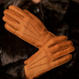 Kathleen (cognac) - Exclusive peccary leather women's gloves with cashmere lining