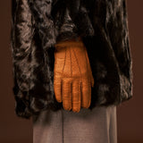 Kathleen (cognac) - Exclusive peccary leather women's gloves with cashmere lining
