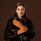 Kathleen (cognac) - Exclusive peccary leather women's gloves with cashmere lining
