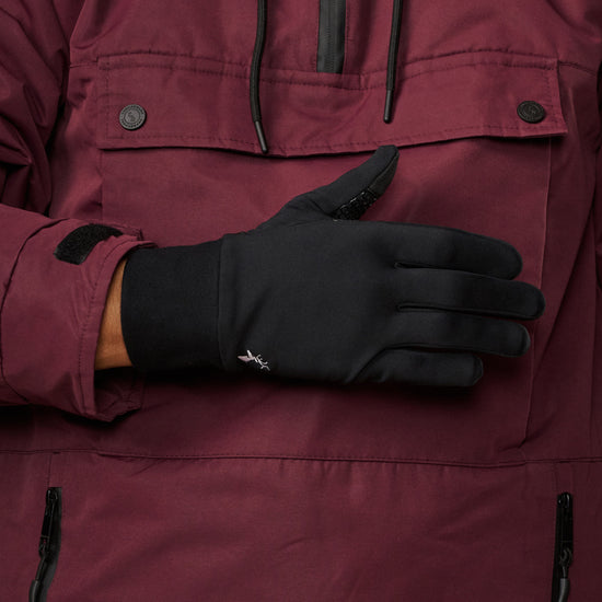 Black activity glove showing the smooth back, cuff, and textured grip at the thumb