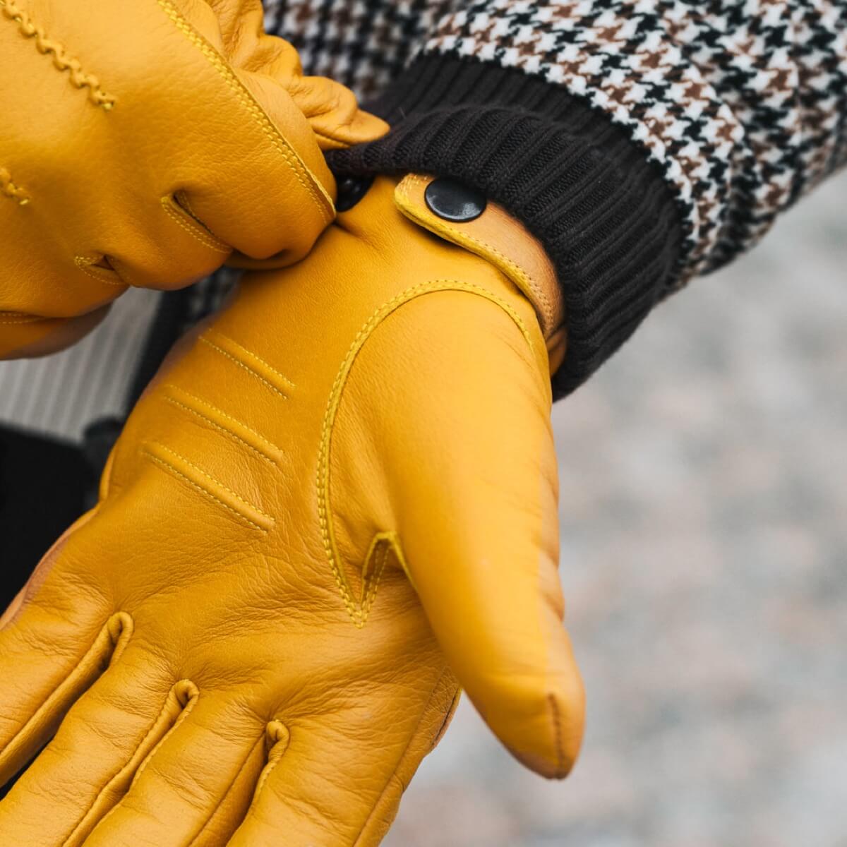 William (yellow) - goatskin leather gloves with warm fleece lining and press-stud - Schwartz & von Halen - EU - 7