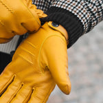 William (yellow) - goatskin leather gloves with warm fleece lining and press-stud - Schwartz & von Halen - EU - 7