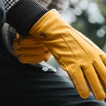 William (yellow) - goatskin leather gloves with warm fleece lining and press-stud - Schwartz & von Halen - EU - 5