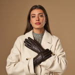 Lily (dark brown) - sheepskin leather gloves with warm fleece lining & touchscreen feature  - Schwartz & von Halen - EU - 5