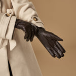 Lily (dark brown) - sheepskin leather gloves with warm fleece lining & touchscreen feature  - Schwartz & von Halen - EU - 6