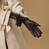 Lily (dark brown) - sheepskin leather gloves with warm fleece lining & touchscreen feature  - Schwartz & von Halen - EU - 6