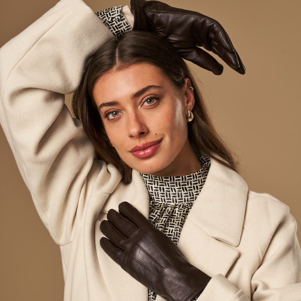 Lily (dark brown) - sheepskin leather gloves with warm fleece lining & touchscreen feature  - Schwartz & von Halen - EU - 7