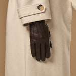 Lily (dark brown) - sheepskin leather gloves with warm fleece lining & touchscreen feature  - Schwartz & von Halen - EU - 8