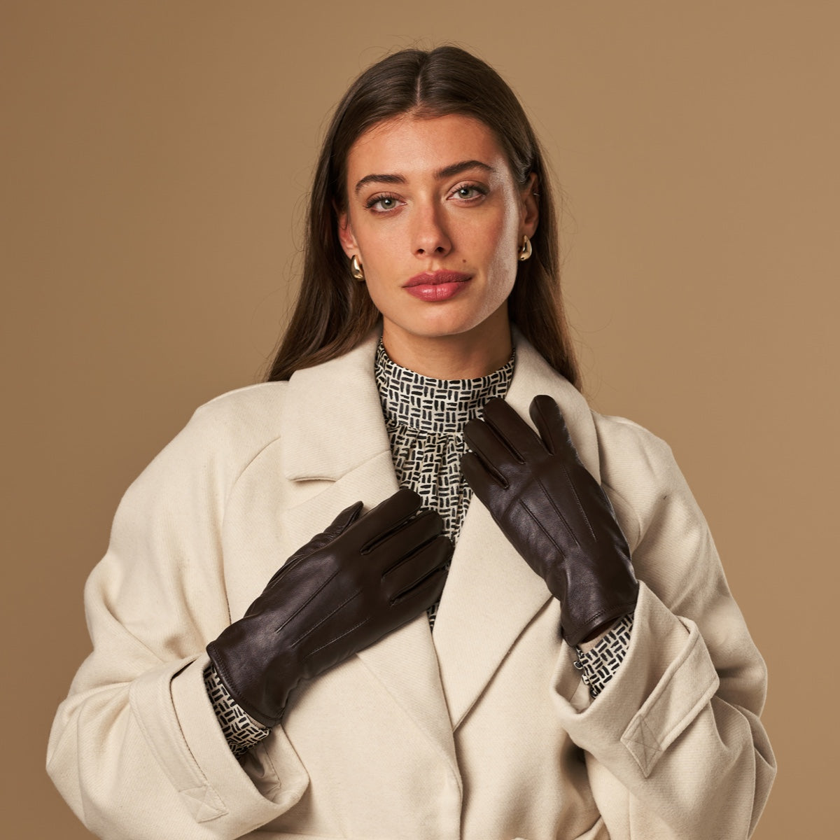 Lily (dark brown) - sheepskin leather gloves with warm fleece lining & touchscreen feature  - Schwartz & von Halen - EU - 9
