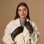 Lily (dark brown) - sheepskin leather gloves with warm fleece lining & touchscreen feature  - Schwartz & von Halen - EU - 9