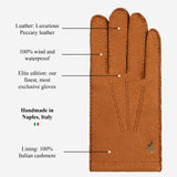Benedict (cognac) - Exclusive peccary leather men’s gloves with cashmere lining