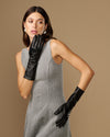 Rosemary Mid-forearm (noir) - Gants pour femme en cuir d’agneau avec doublure en soie & fonction tactile