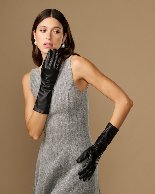 Rosemary Mid-forearm (noir) - Gants pour femme en cuir d’agneau avec doublure en soie & fonction tactile