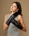 Rosemary Mid-forearm (noir) - Gants pour femme en cuir d’agneau avec doublure en soie & fonction tactile
