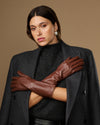 Rosemary Mid-forearm (marron chocolat) - Gants pour femme en cuir d’agneau avec doublure en soie & fonction tactile