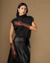Rosemary Mid-forearm (marron chocolat) - Gants pour femme en cuir d’agneau avec doublure en soie & fonction tactile