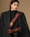 Rosemary Mid-forearm (marron chocolat) - Gants pour femme en cuir d’agneau avec doublure en soie & fonction tactile