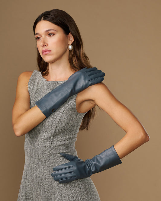 Rosemary Mid-forearm (gris) - Gants pour femme en cuir d’agneau avec doublure en soie & fonction tactile