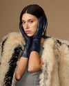 Rosemary Mid-forearm (bleu marine) - Gants pour femme en cuir d’agneau avec doublure en soie & fonction tactile