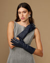 Rosemary Mid-forearm (bleu marine) - Gants pour femme en cuir d’agneau avec doublure en soie & fonction tactile