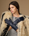 Rosemary Mid-forearm (bleu marine) - Gants pour femme en cuir d’agneau avec doublure en soie & fonction tactile
