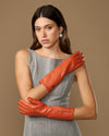 Rosemary Mid-forearm (orange) - Gants pour femme en cuir d’agneau avec doublure en soie & fonction tactile