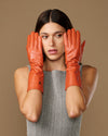Rosemary Mid-forearm (orange) - Gants pour femme en cuir d’agneau avec doublure en soie & fonction tactile